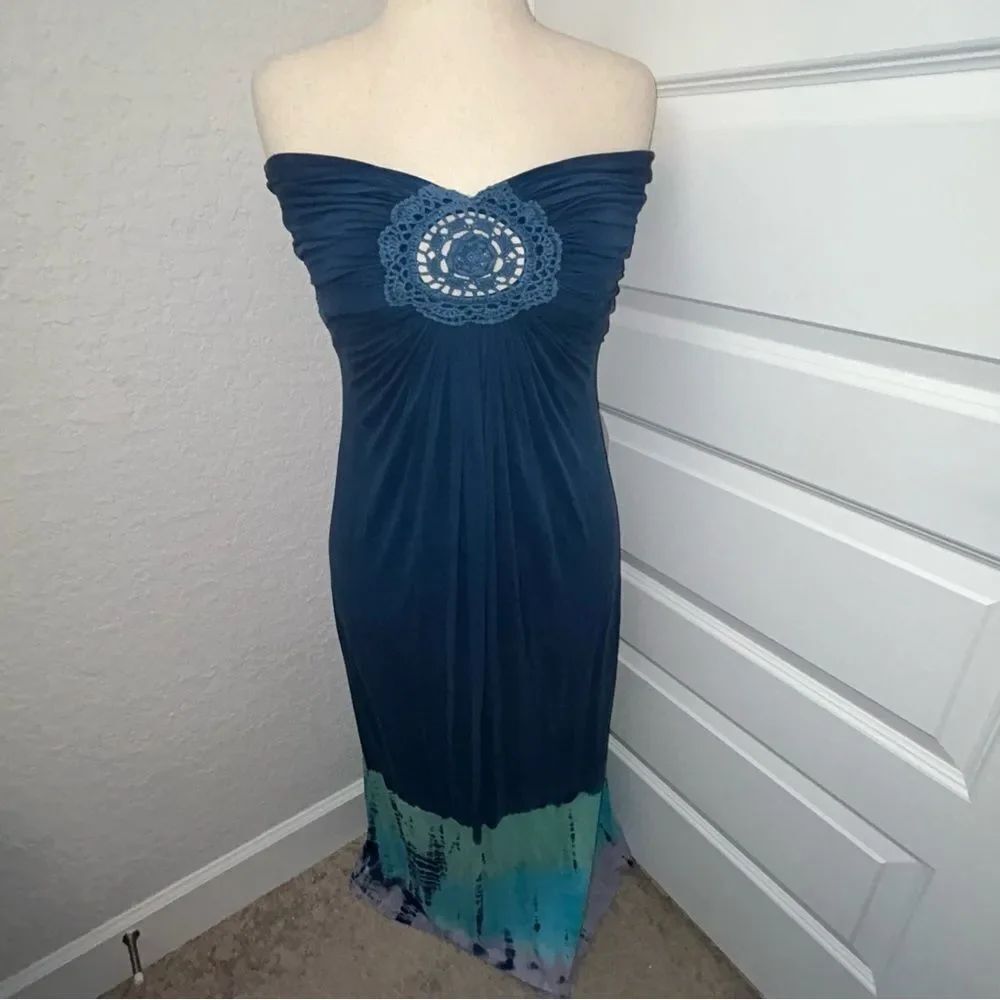 Sky Brand Crochet DetailTie Dye Ombre Print Strapless Maxi Dress